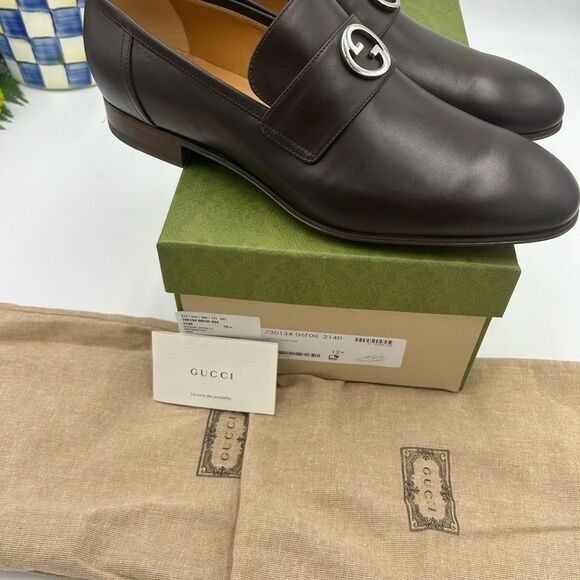 Men's Gucci interlocking G leather loafers size 12.5 fits 13 US made in Italy - Picture 8 of 9